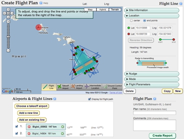 Screenshot of the UAVSAR Web Flight Planning Tool