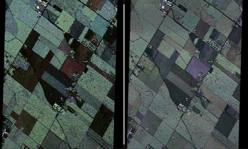 Side-by-side polarimetric images of California cropland