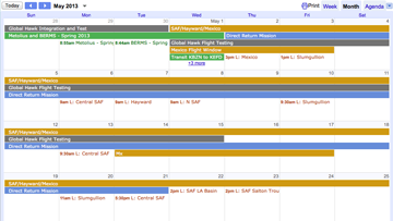 Screenshot of UAVSAR schedule