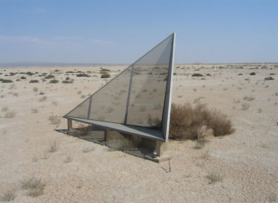 Trihedral corner reflector sitting on the dry Rosamond lake bed