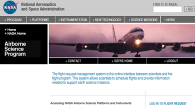 Screenshot of the SOFRS flight request website